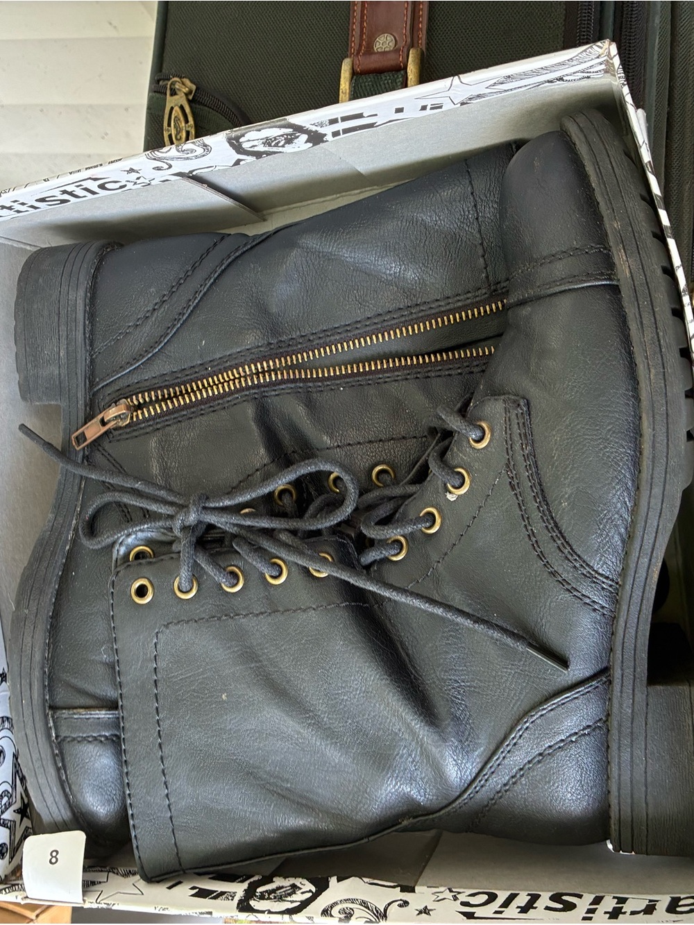 Black Lace-Up Combat Boots with Side Zip